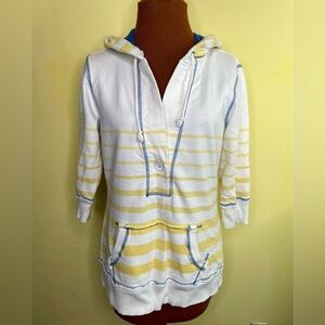 Natural Reflections Cotton Hooded Striped Pullover Yellow Blue Size Medium